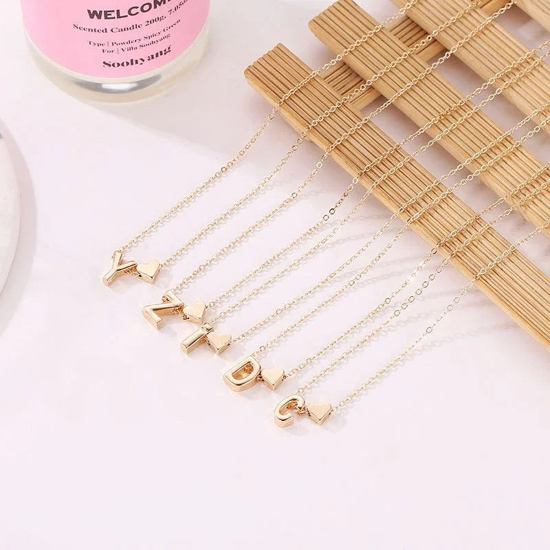 Dainty Initial Necklace with Tiny Heart